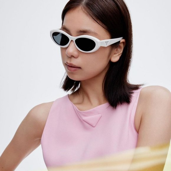 NEW Prada PR26ZS 17K08Z Talc White Dark Grey Oval Unisex Sunglasses - Picture 12 of 12
